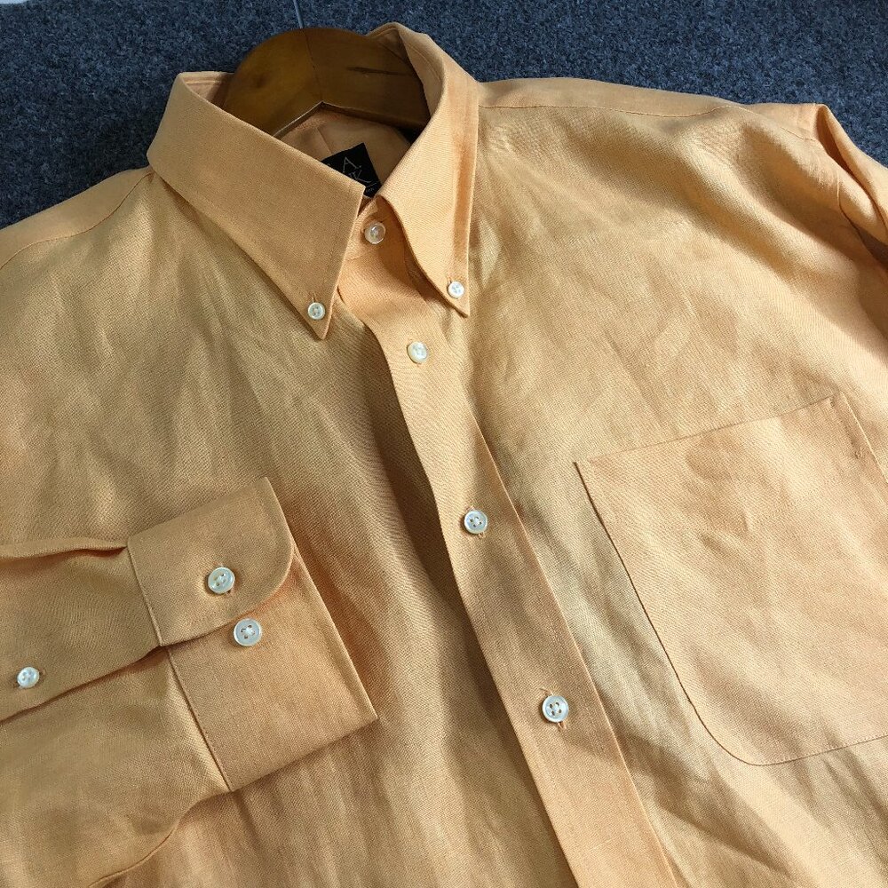 Joseph A Bank Shirt Mens XL Orange Peach 100% Linen Travelers Long Sleeve Button